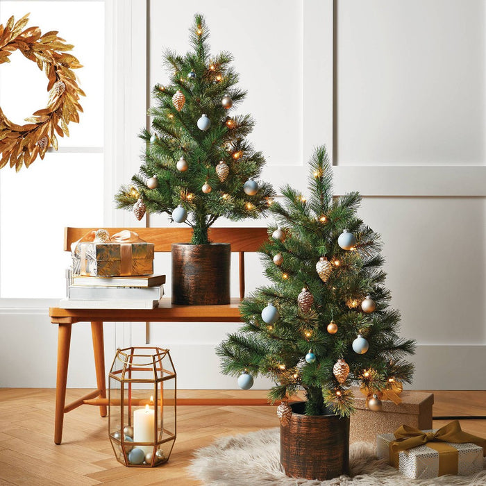 2pc 3' Pre-Lit Virginia Pine Potted Mini Artificial Christmas Tree Clear Lights - Wondershop (LOCAL PICKUP ONLY)