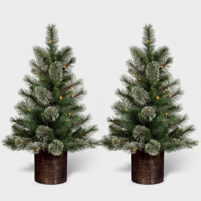 2pc 3' Pre-Lit Virginia Pine Potted Mini Artificial Christmas Tree Clear Lights - Wondershop (LOCAL PICKUP ONLY)