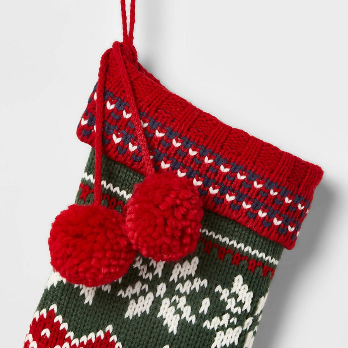 20" Fair Isle Snowflakes Knit Christmas Stocking Red/Green/Blue - Wondershop