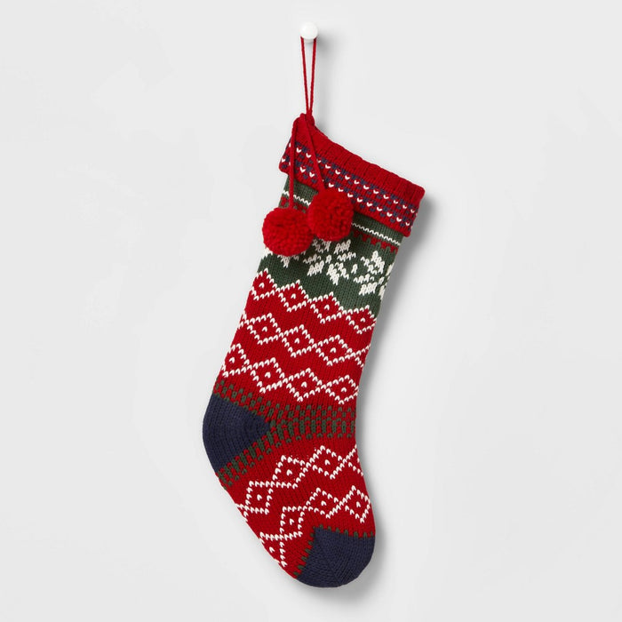 20" Fair Isle Snowflakes Knit Christmas Stocking Red/Green/Blue - Wondershop