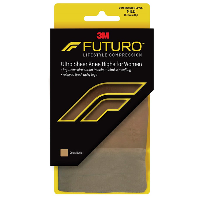 FUTURO Ultra Sheer Knee Highs For Women, Medium, Nude, Mild (8-15 Mm/Hg)