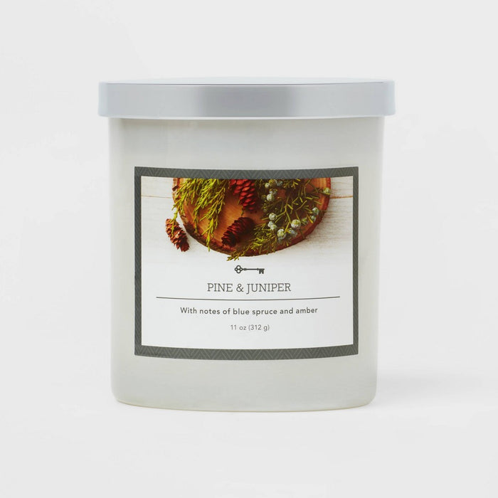 11oz 1-Wick Glass Jar Pine & Juniper Holiday Candle White - Threshold