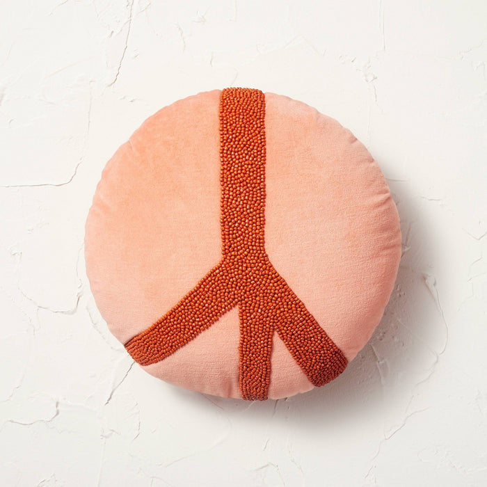 Beaded Peace Sign Round Throw Pillow Coral - Opalhouse designed with Jungalow