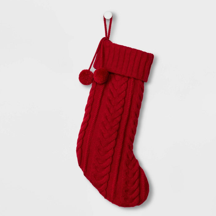 Cable Knit Christmas Stocking Red - Wondershop