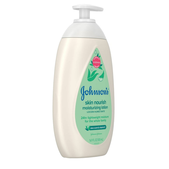 Johnson's Skin Nourish Moisturizing Baby Body Lotion, Aloe Scent & Vitamin E, Gentle & Lightweight -16.9 fl oz