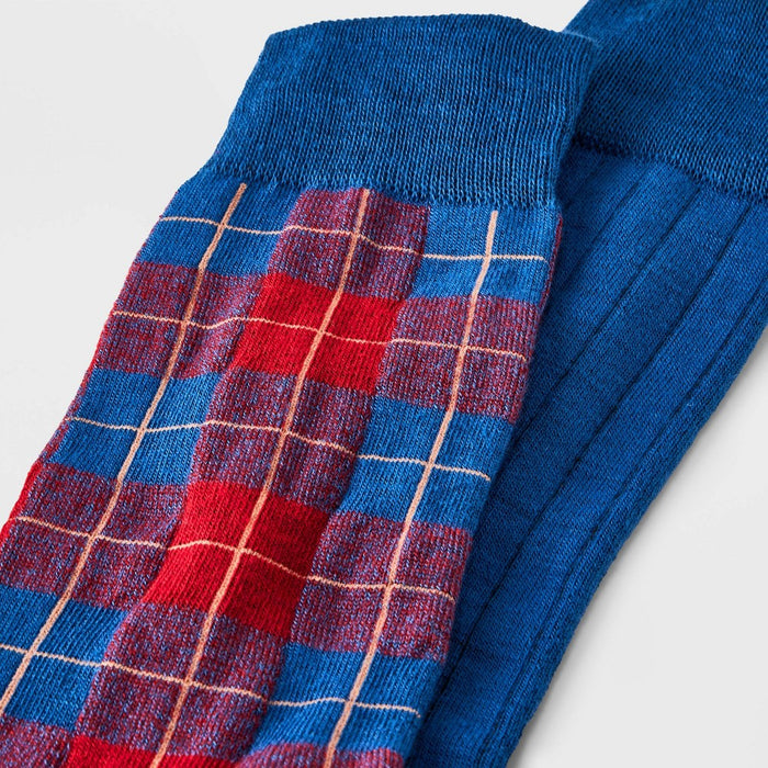 Men's Plaid Novelty Crew Socks 2pk - Goodfellow & Co Red/Blue 7-12
