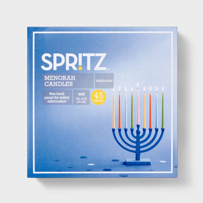 45ct 5.5"x0.37" Paraffin Wax Unscented Hanukkah Taper Candle Multicolor - Spritz