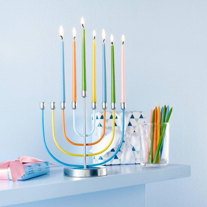 45ct 5.5"x0.37" Paraffin Wax Unscented Hanukkah Taper Candle Multicolor - Spritz