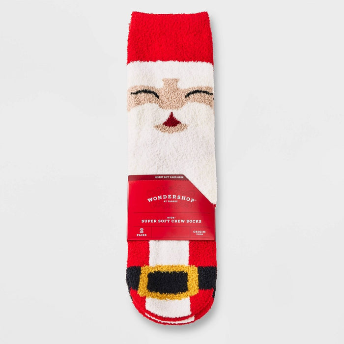 Kids' 2pk Santa Cozy Crew Socks with Gift Card Holder - Wondershop Red M/L