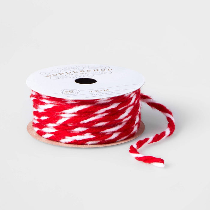 Yarn Ribbon Red/White 36ft - Wondershop