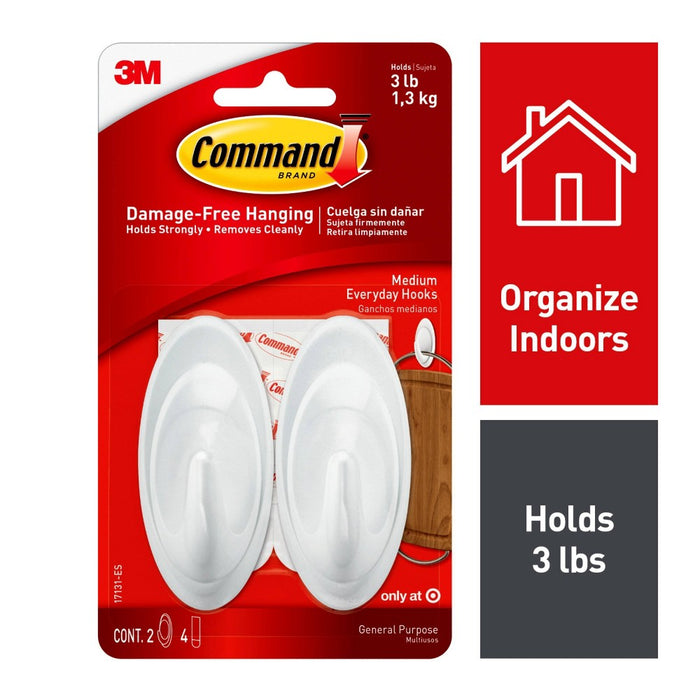 Command Medium Sized Designer Hooks White