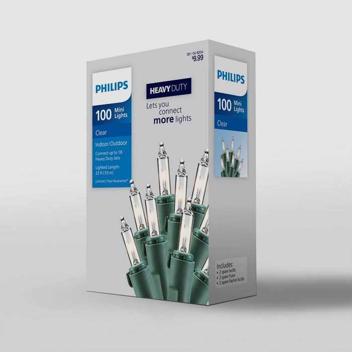 Philips 100ct Incandescent Smooth Heavy Duty Mini Christmas String Lights Clear with Green Wire