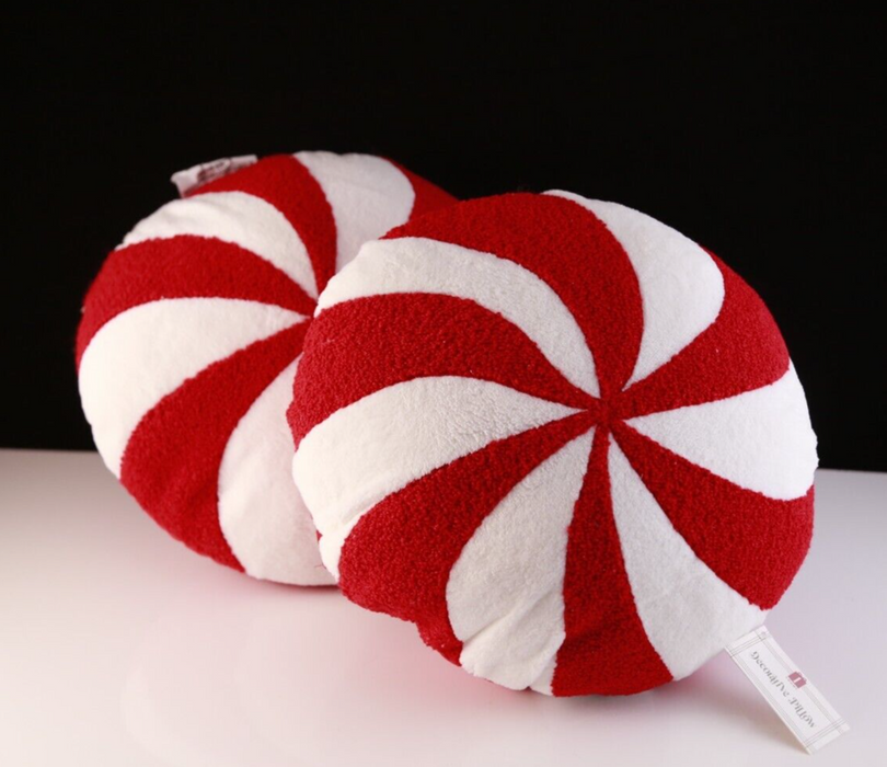 15" Peppermint Novelty Plush Pillow White & Red- Bullseye's Playground