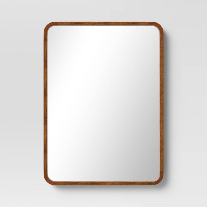 22" x 30" Rounded Corner Wood Wall Mirror Walnut Brown - Threshold
