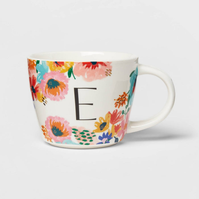 16oz Stoneware Monogram Floral Mug E - Opalhouse