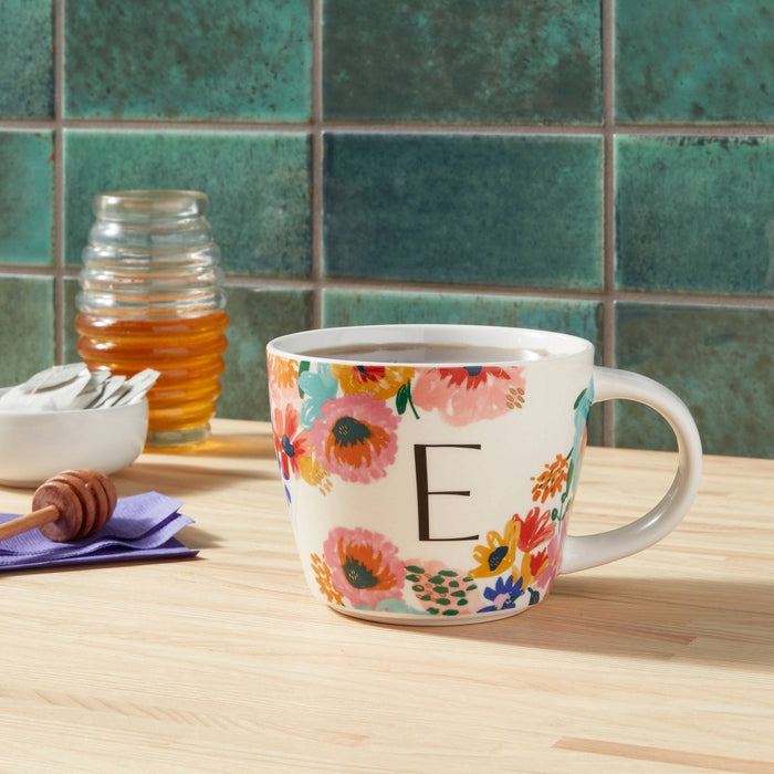 16oz Stoneware Monogram Floral Mug E - Opalhouse