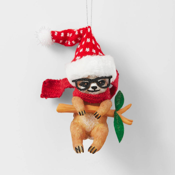 Sloth with Knit Santa Hat Christmas Tree Ornament - Wondershop