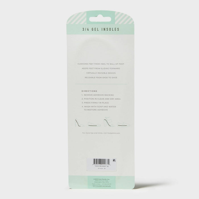 Fab Feet Women's by Foot Petals 3/4 Gel Insoles Shoe Cushion Clear - Size (6-11)