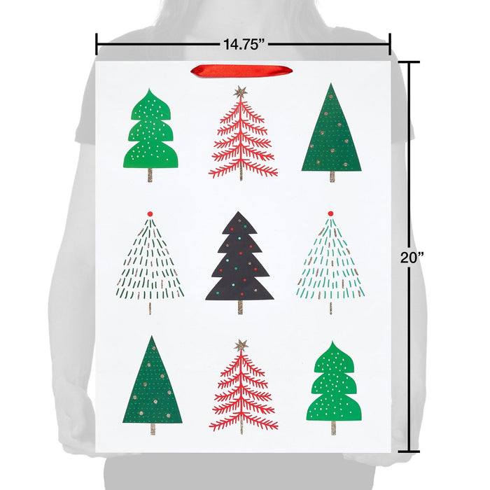 20" Multicolored Trees Jumbo Christmas Gift Bag