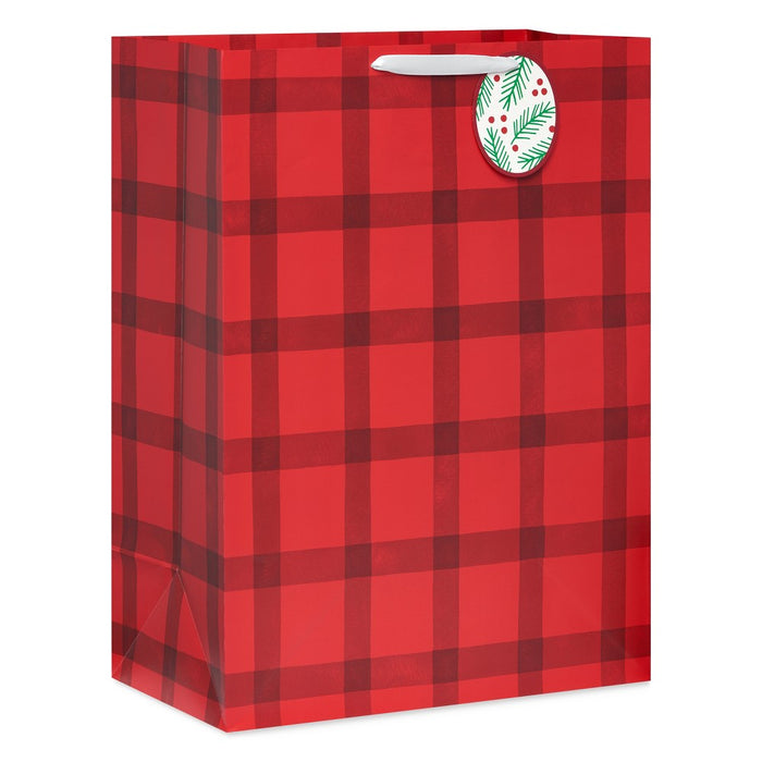 20" Red Buffalo Plaid Jumbo Christmas Gift Bag