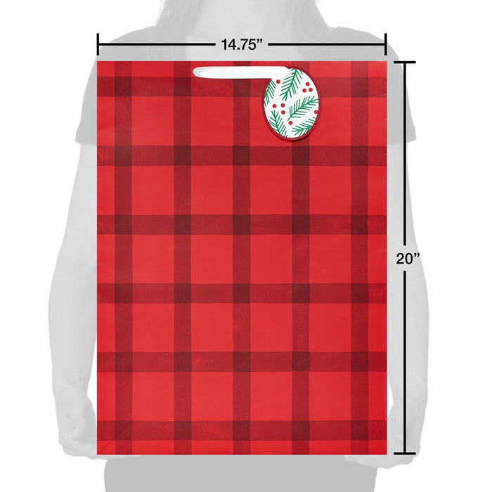 20" Red Buffalo Plaid Jumbo Christmas Gift Bag