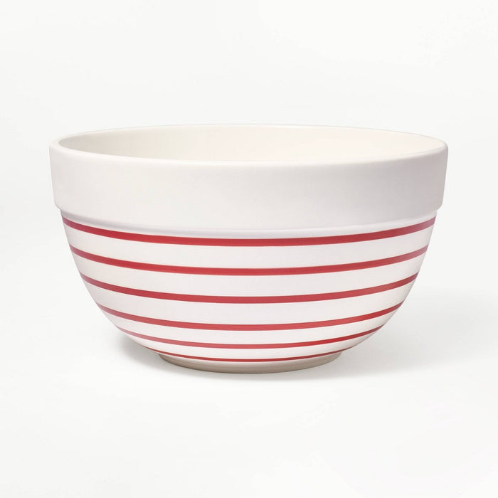 3qt Ceramic Earthenware Mixing Bowl Red Striped - Figmint