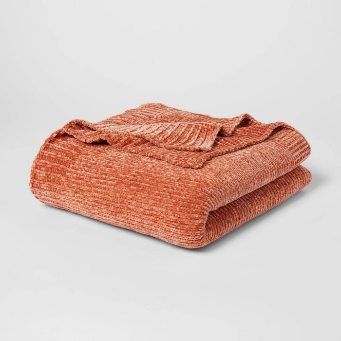 60"x80" Velvet Chenille Bed Throw Cosmic Rust - Threshold
