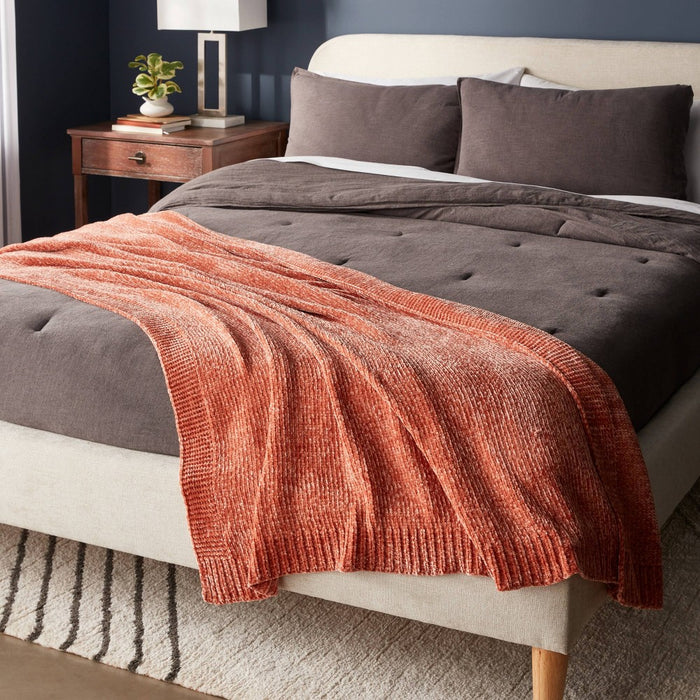 60"x80" Velvet Chenille Bed Throw Cosmic Rust - Threshold