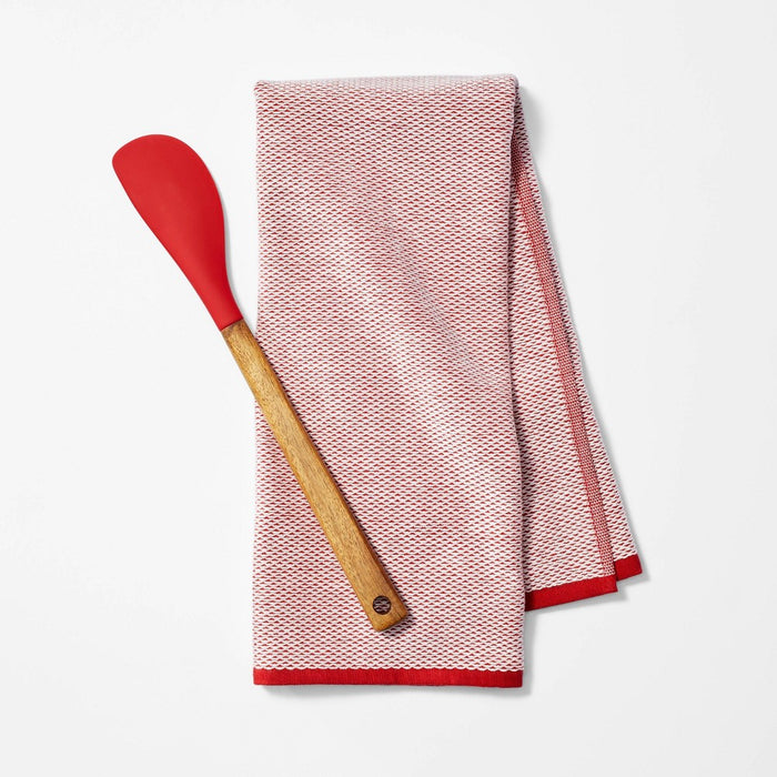 2pc Silicone Spatula and Kitchen Towel Set Red - Figmint