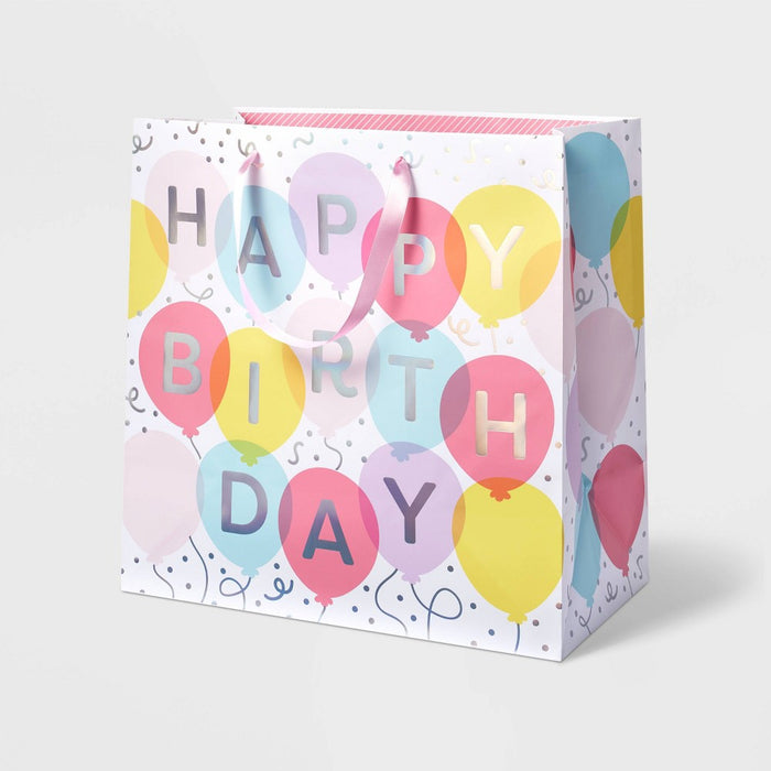 "Happy Birthday" Balloon Square Gift Bag - Spritz
