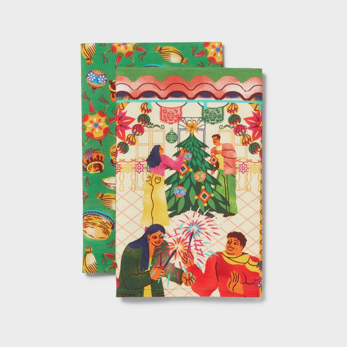 2pc Dia Pacheco Design Slub Christmas Kitchen Towel Green - Wondershop