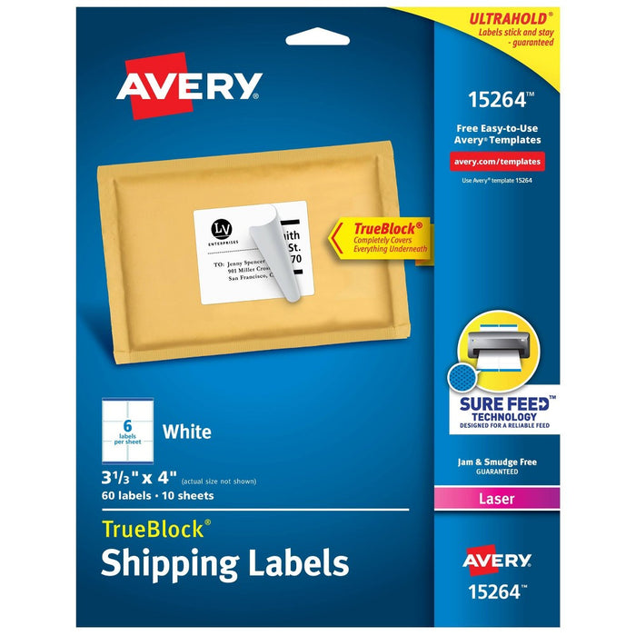 Avery 3 1/3" x 4" 60ct TrueBlock Shipping Labels White