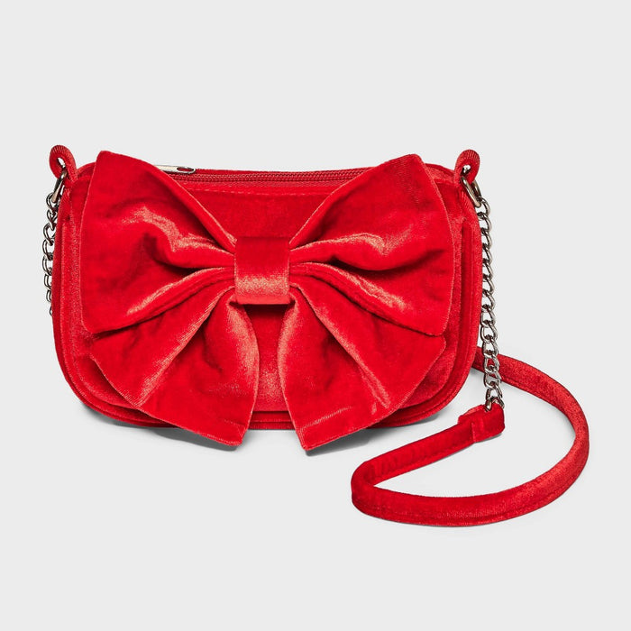 Girls' Velvet Bow Crossbody Bag - Cat & Jack Red