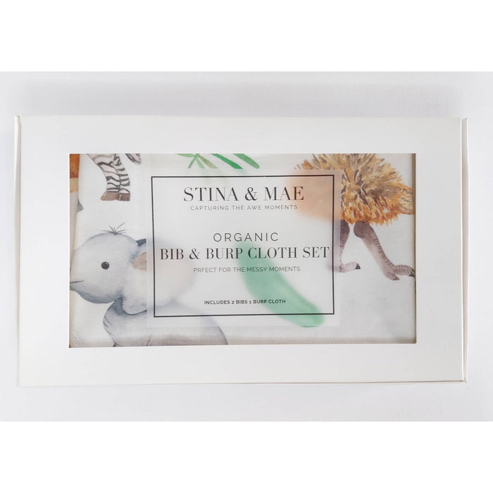 STINA & MAE Safari Life Organic Cotton Bib/Burp Set - 2pk