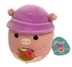 Squishmallows 8" Peter Pink Pig with Tropical Drink and Bucket Hat Little Plush