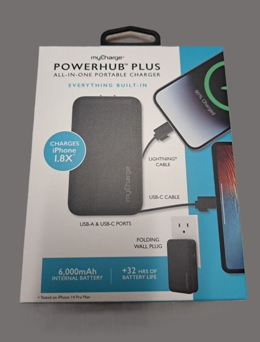 myCharge PowerHub Plus 6000mAh/15W Output Power Bank - Black