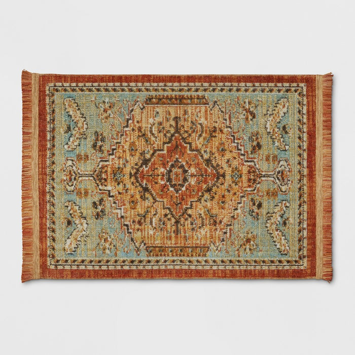 2'x3' Floral Woven Accent Rug Orange/Light Green - Threshold
