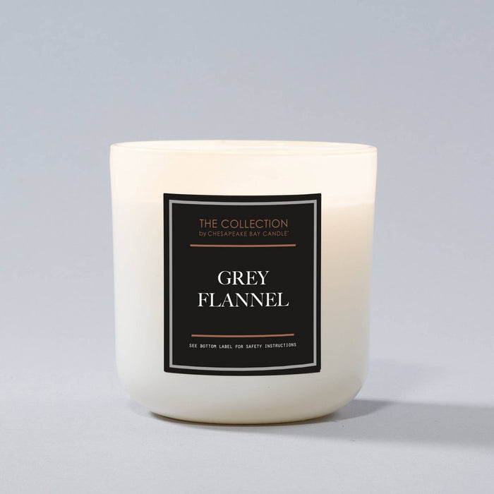 2-Wick White Glass Gray Flannel Lidded Jar Candle 12oz - The Collection by Chesapeake Bay Candle