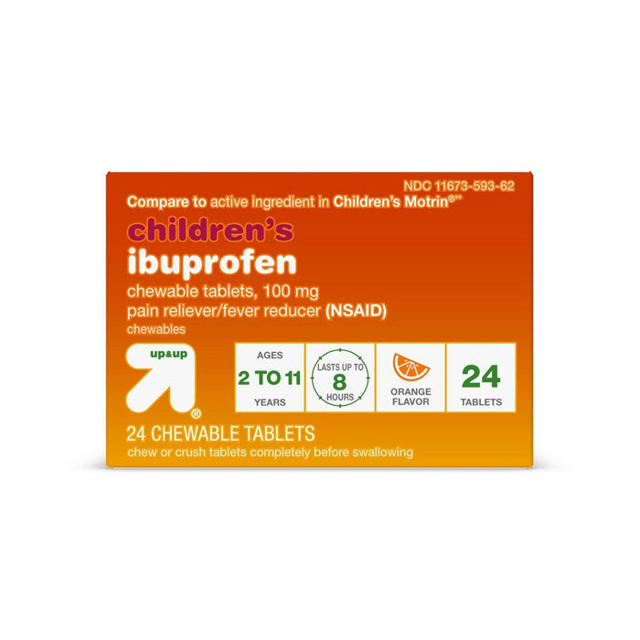 Junior Strength Ibuprofen (NSAID) Pain Reliever & Fever Reducer Chewable Tablets - Orange - 24ct - up & up