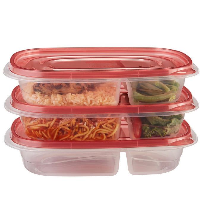 Rubbermaid Takealongs Divided Rectangular Food Storage Containers, 3.7 Cup, Tint Chili, 3 Count