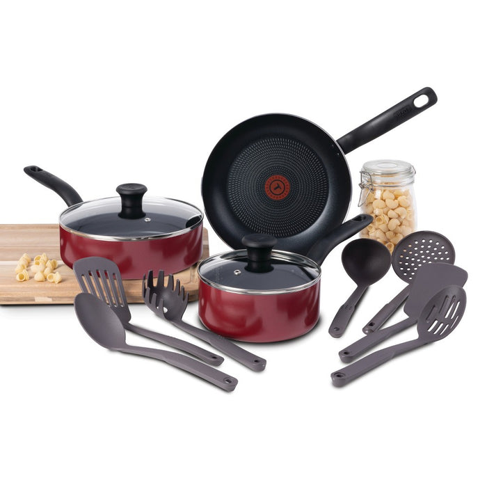 T-fal 12pc Simply Cook Nonstick Cookware Set Red