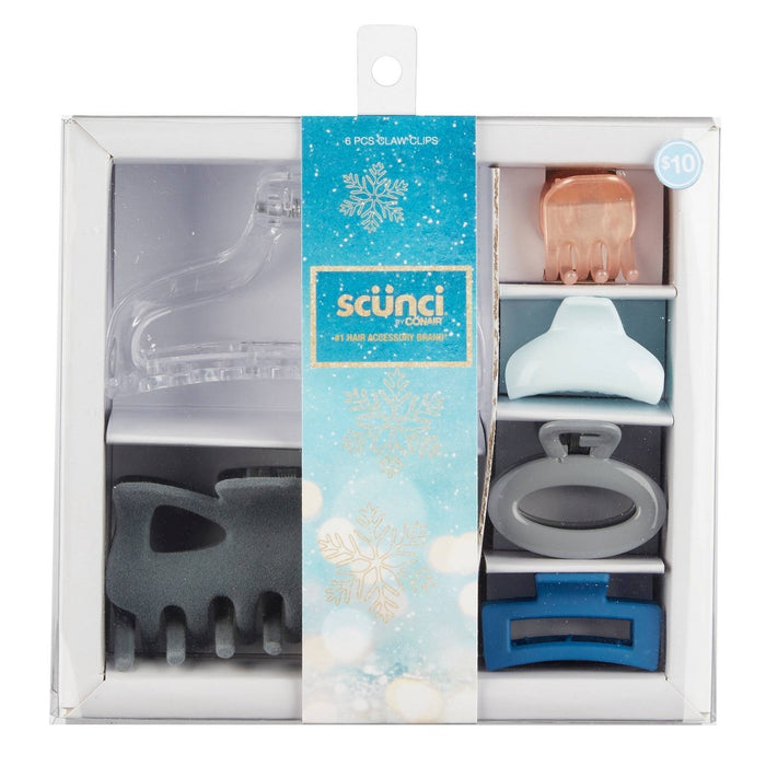 scunci Holiday Assorted Claw Hair Clips Gift Set - Blue - 6ct
