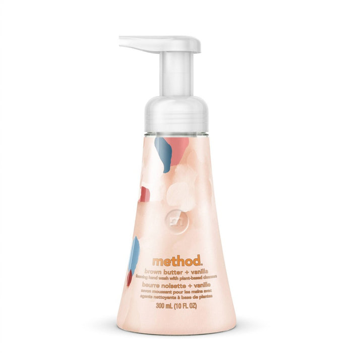 A pump bottle of Method Holiday Foaming Hand Soap with Brown Butter + Vanilla fragrance.