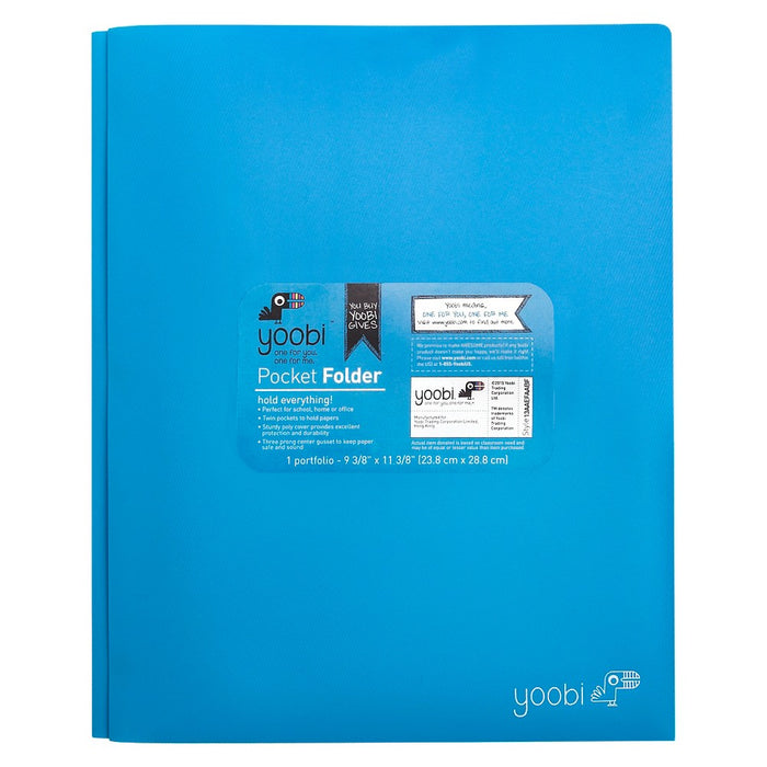 2 Pocket Plastic Folder with Prong Fasteners Blue - Yoobi