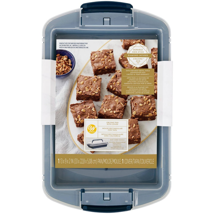 Wilton 9"x13" Diamond-Infused Non-Stick Oblong Pan with Cover Navy Blue