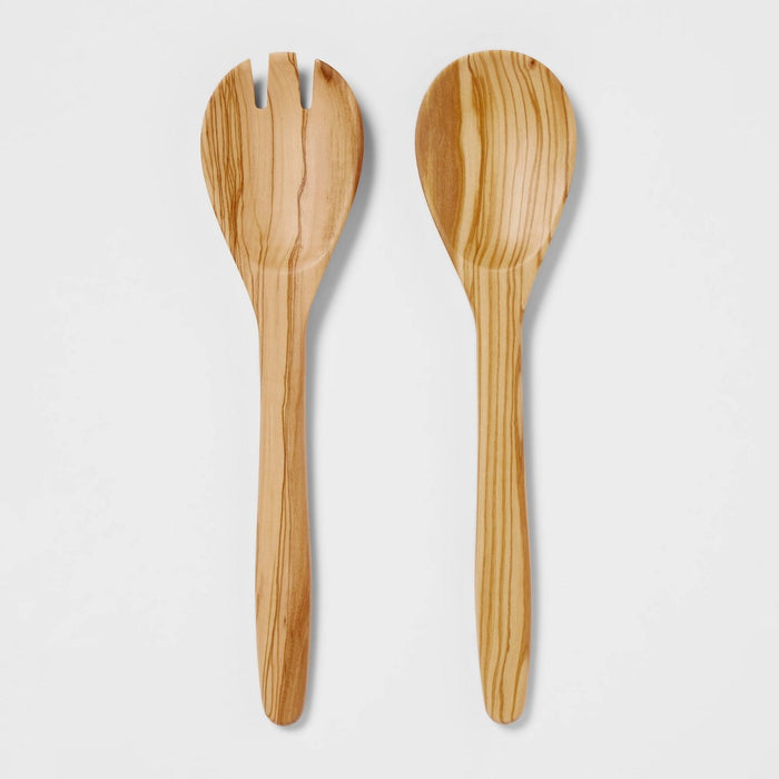 2pc Olivewood Utensil Serving Set - Threshold
