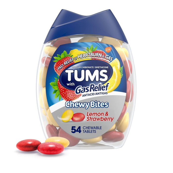 Tums Chewy Bites with Gas Relief Extra Strength Chewable Antacid for Heartburn - Lemon & Strawberry - 54ct