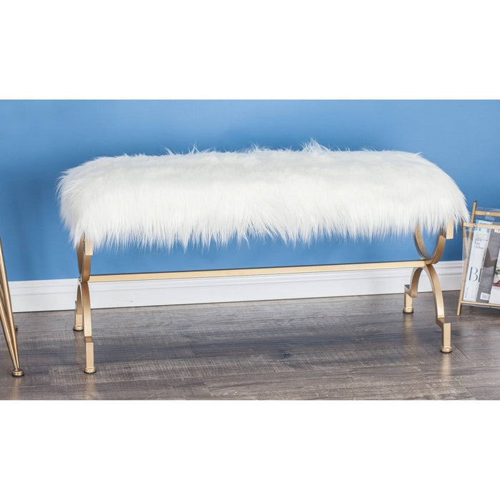 Faux Fur Cushion Bench White - Olivia & May (LOCAL PICKUP ONLY)