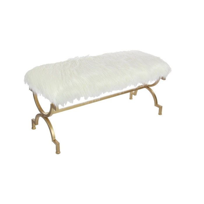 Faux Fur Cushion Bench White - Olivia & May (LOCAL PICKUP ONLY)