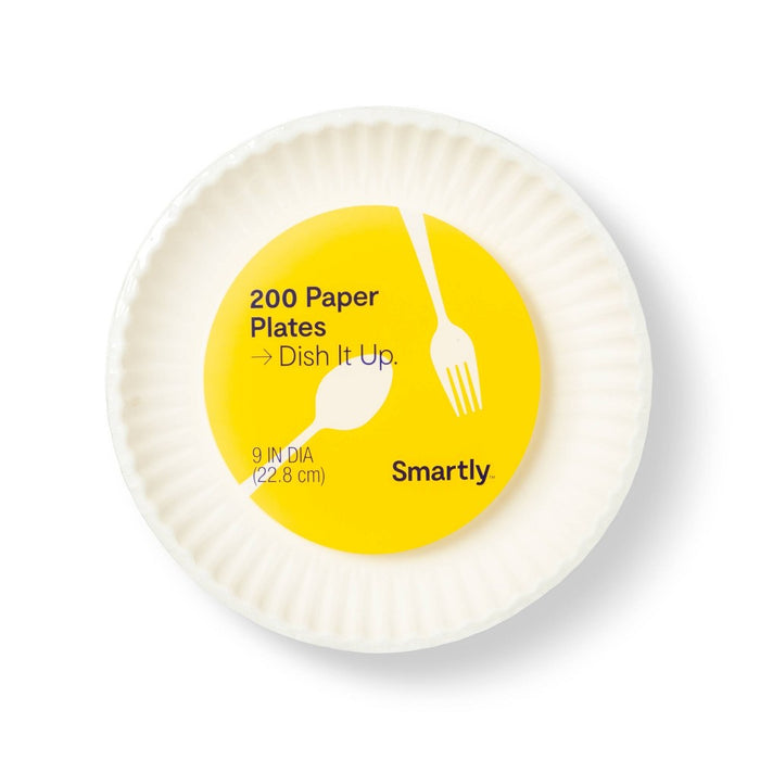 Disposable 9" Paper Plates - Uncoated - 200ct - Smartly